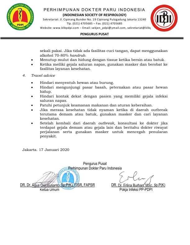 rainmakerfellow's tweet photo. Press Release Perhimpunan Dokter Paru Indonesia seputar wabah corona yang terjadi di Wuhan, China. (Rilis 17 Januari 2020) https://t.co/XJJCZurBpW