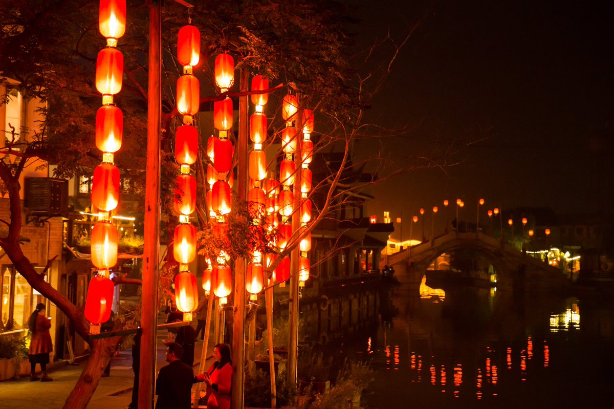 Xitang water town with red lanterns