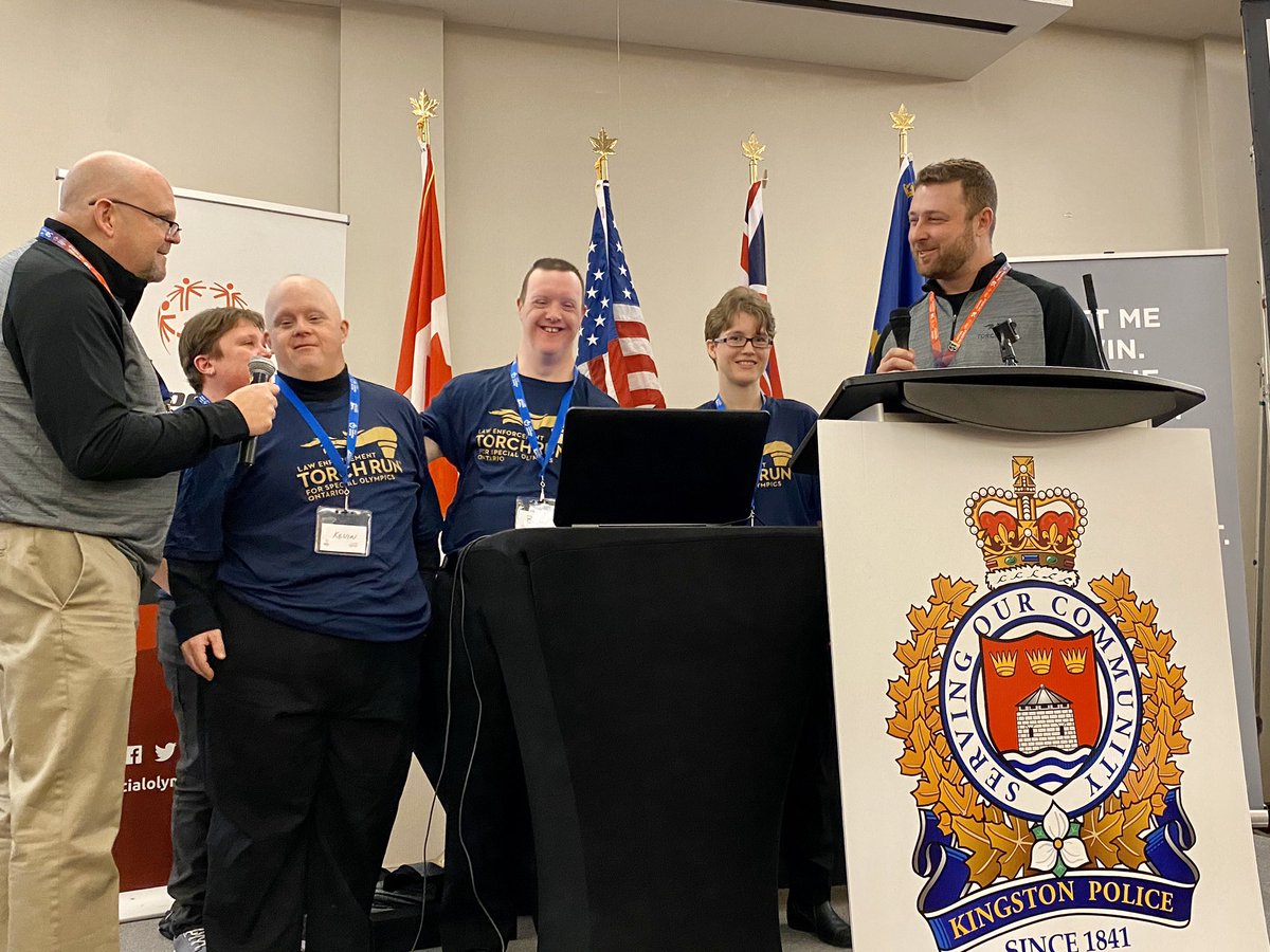 SgtKoopman's tweet photo. It hits you in the feels listening to the stories, experiences and accomplishments of @SOOntario Special Olympians like Dawn McMillan, Kevin Beauregard, Brian Secker &amp; Lindsay Trafford. Thanks to @OPP_ER Bill Dixon &amp; @KingstonPolice Bryan McMillan for being on stage. #LETR2020 https://t.co/n7vodo2Mgb