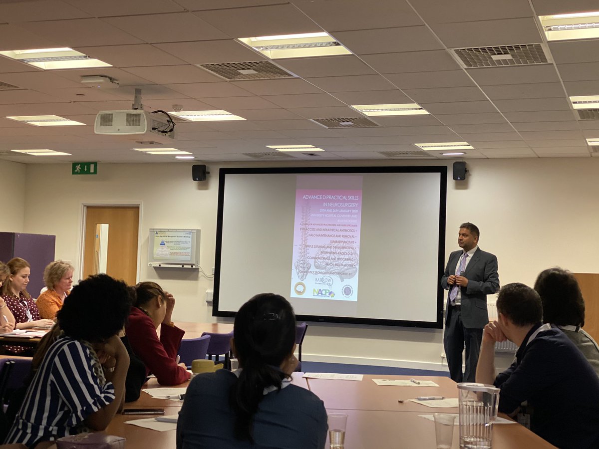 neerajnkalra's tweet photo. Fantastic day at the first Advanced practice in Neurosurgery for non-medical practioners course. Great talks from @ASheikhNeuro @intradural ,  @mckinnon_chris, Mr Simon Thomson @AcpNeuro and Dr Virginia Prendergast from @BarrowNeuro. @The_SBNS @UKBANN @e1v1m1 #neurosurgery https://t.co/ARR8ivWaUM