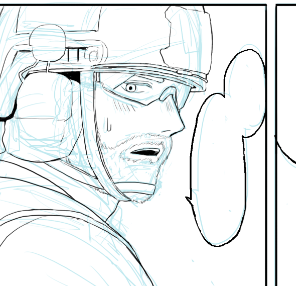 軍人さん作画コストマシマシページのペン入れ終わったから今までより作業スピード上がるはず 