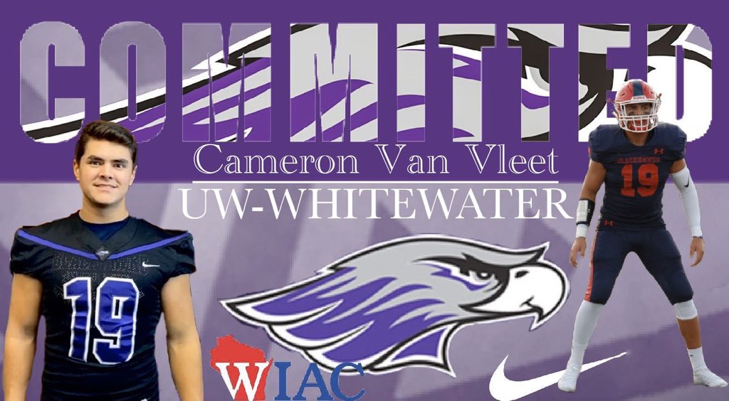CamVanVleet's tweet photo. I’m excited to announce that I’m committed to play football at the University of Wisconsin-Whitewater. @Coach_Bullis  @CoachRindahl @WarhawkFootball @coacheimer @WABlackhawkFB https://t.co/5fB89a4CZo