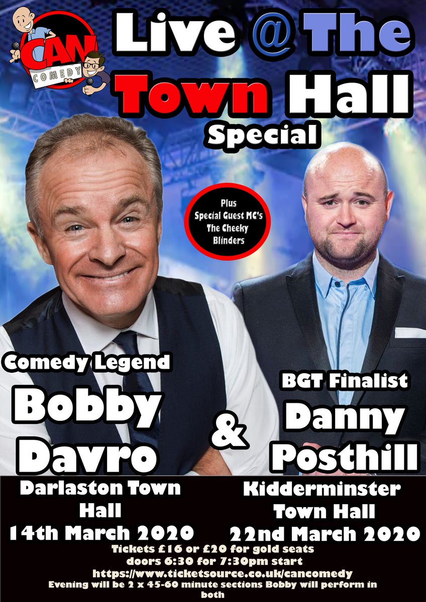 CANcomedy's tweet photo. See @BobbyDavro1 and @PosthillDanny live in Darlaston and Kidderminster.. Tickets selling well but still available from https://t.co/iKHq6G8U36 https://t.co/d3MZUTYy5V