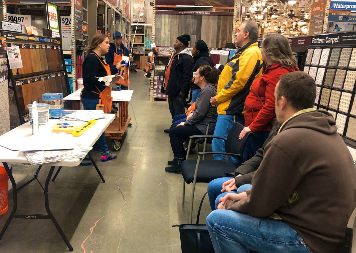 bridgetanne27's tweet photo. Lots of people wanting to learn about installing tile backsplashs on this dreary day! Luis and Felicia are rocking it!! #howdoersgetmoredone #diy #diyclinic #workshop #thdworkshop #trendingorange #1250proud #tile https://t.co/bPG3ONEgai