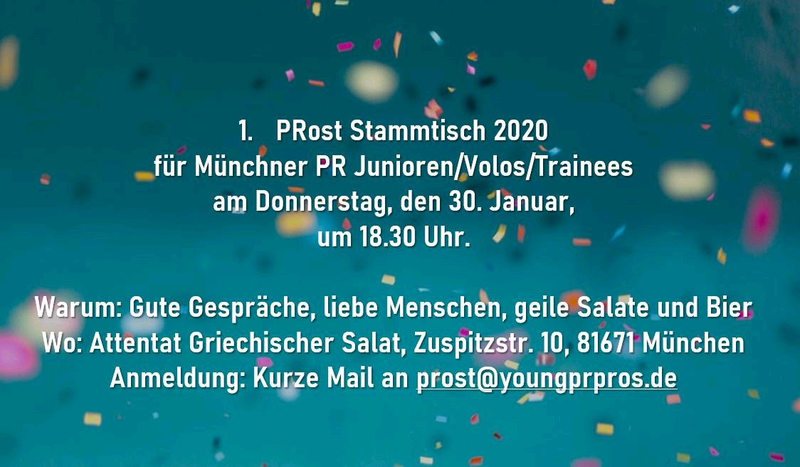 Friederike Vees (@friederike_vees) on Twitter photo Unser Stammtisch für Münchner Kommunikations/PR Junioren/Volos/Trainees PRost findet auch 2020 statt. Wir freuen uns über viele neue Gesichter - erzählt es gerne weiter! 🤩 <a href="/clarafischer93/">Clara Fischer</a> <a href="/chris_colombo/">Christian Schraml</a> Unser Stammtisch für Münchner Kommunikations/PR Junioren/Volos/Trainees PRost findet auch 2020 statt. Wir freuen uns über viele neue Gesichter - erzählt es gerne weiter! 🤩 <a href="/clarafischer93/">Clara Fischer</a> <a href="/chris_colombo/">Christian Schraml</a>