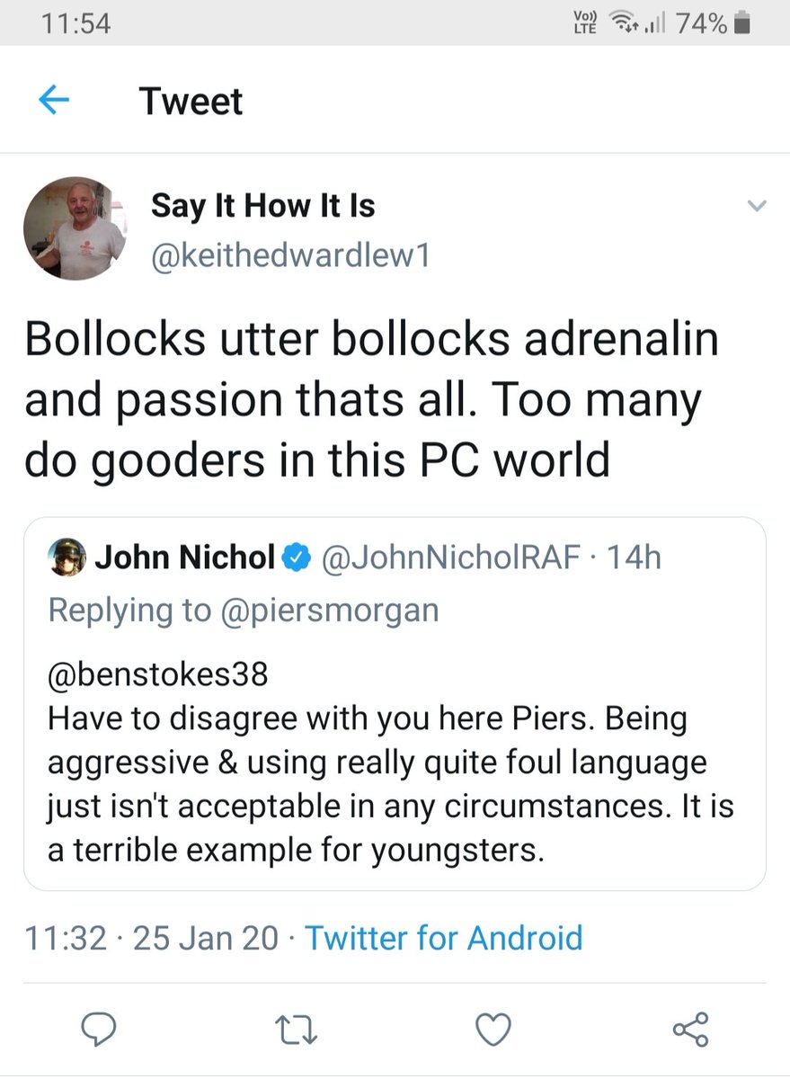 Tweet calling john a pc do gooder