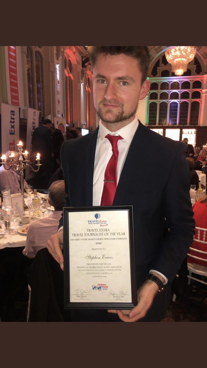 StFintansHS's tweet photo. Congratulations to recent past pupil Stephen Evans (Class of 2019) who has just won Travel Extra Newcomer Travel Journalist of the Year ❤️💛 #globetrotter #travel #journalism #travelextra https://t.co/fzOn2tZeRN