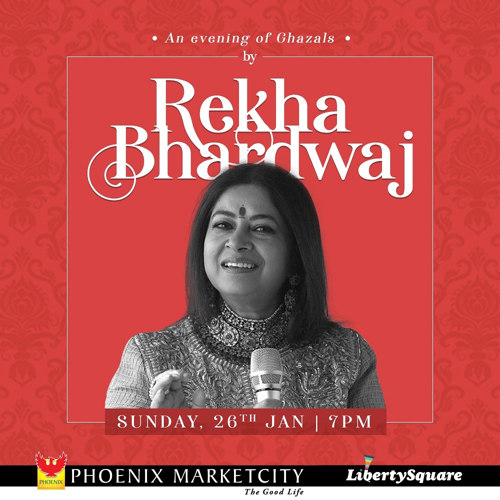 Phoenix Marketcity Pune privileged to host one of India’s most celebrated sufi artists, watch <a href="/rekha_bhardwaj/">rekha bhardwaj</a> perform at <a href="/PhoenixMCtyPune/">Phoenix Marketcity</a>, this 26th January. 

#phoenixmills #ghazal #republicday #music #pune