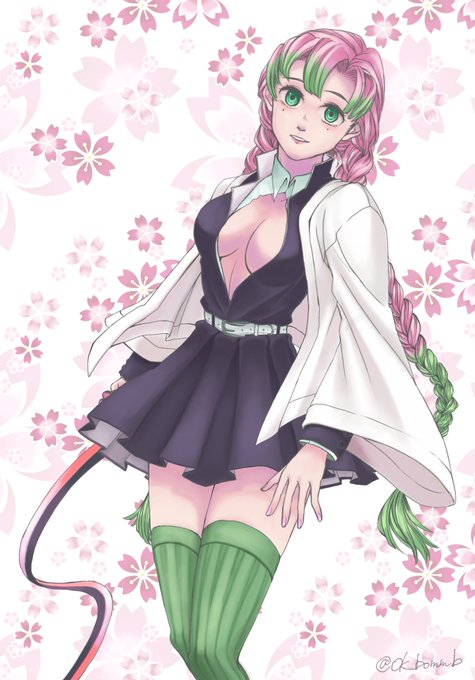 さいのさんがTwitterに投稿した甘露寺蜜璃(鬼滅の刃)のイラスト。