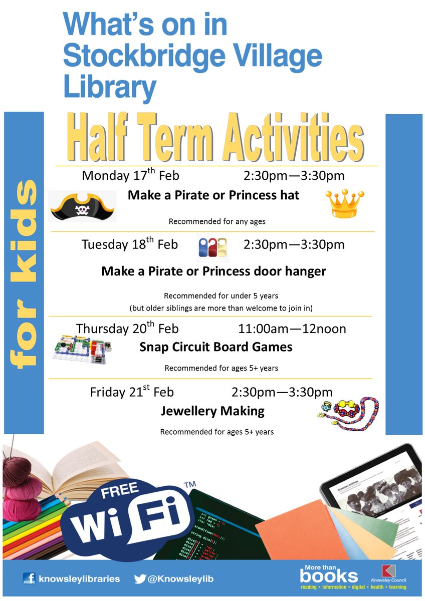 Knowsleylib's tweet photo. Half term is not far away and we've got plenty of things happening in #StockbridgeLibrary to keep the kids occupied throughout the week. https://t.co/OJTBsSdBpj