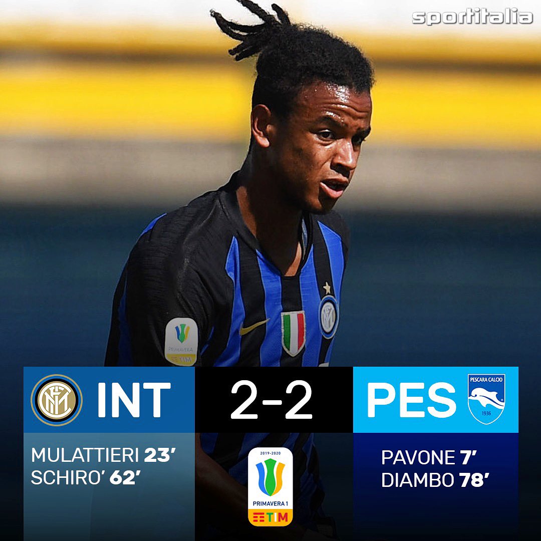tvdellosport's tweet photo. ⏱| 90’ - FISCHIO FINALE!
Finisce 2-2 la sfida tra @Inter e @PescaraCalcio ! I nerazzurri riescono nella rimonta ma #Diambo al 78’ riporta sul pari il risultato ⚽️
@SerieA
#SiPrimavera https://t.co/8vEnnRHGOd