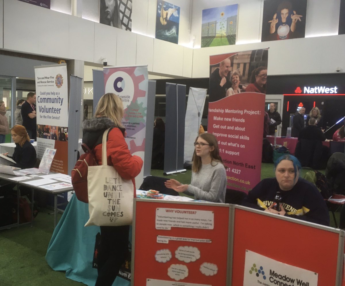HIVEARTS's tweet photo. @FriendsAction Fancy volunteering? Lucie and Amy are at the Beacon shopping centre in North Shields to chat to about great volunteering opportunities @FriendsAction #learning disabilities #autism #volunteering https://t.co/iAgx77NJ41