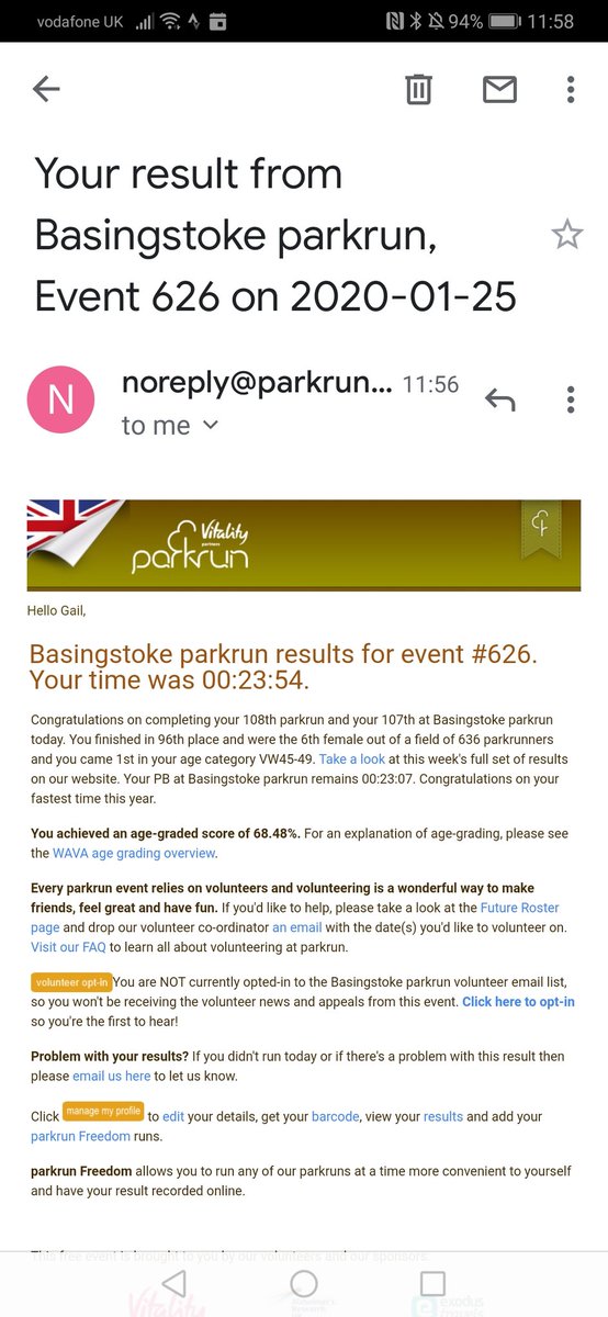 gtyson2905's tweet photo. Err I didn't expect to run that well this morning💪🏽😁well happy 🎉#basingstokeparkrun #5k https://t.co/nkjOUfd0Iy