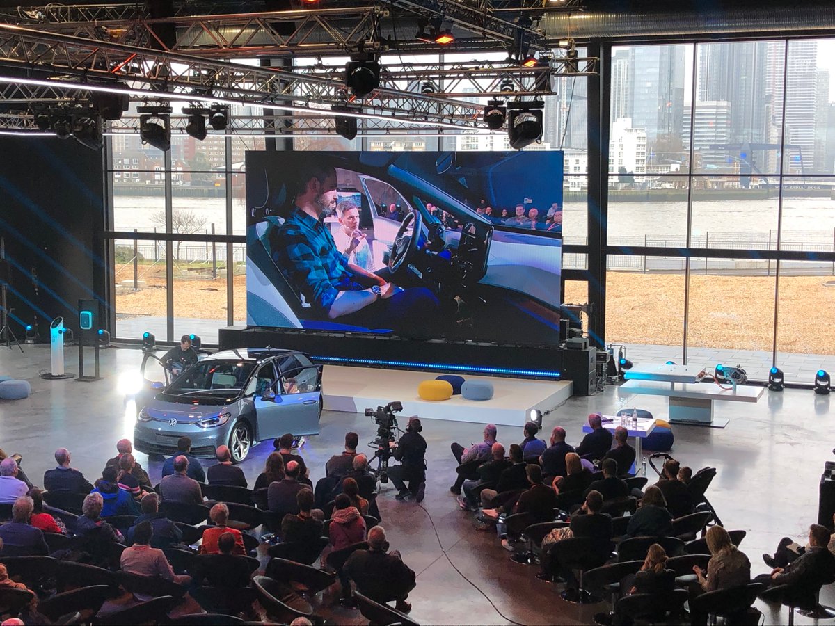 Jonny Smith (<a href="/Carpervert/">Jonny Smith</a>) of the <a href="/FullyChargedShw/">@FullyChargedShw</a> has followed the ID.3 from concept to today's pre-production model. 
His main takeaways? It's got a bigger boot than a Golf, a minimalist cockpit that's easy to navigate, and plenty of legroom for his 6'2" stature. #Voltswagen