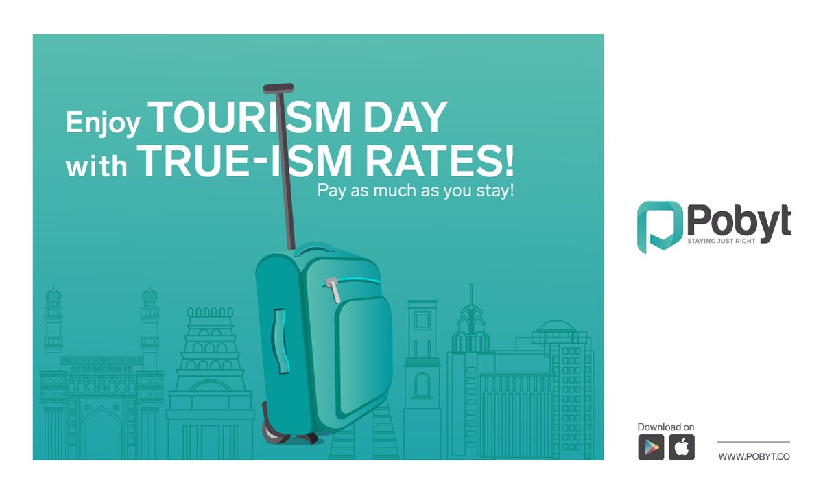 Pobytapp's tweet photo. Happy Tourism day! Explore, travel and experience the best of Pobyt in Hyderabad, Bangalore, Tirupati, Vizag,Vijayawada and soon even in Chennai!
We stay true to our word, that's why you pay as much as you stay!

Download the Pobyt app:https://t.co/IXbf0g4lsR

#NationalTourismDay https://t.co/h5oxrBtjIK