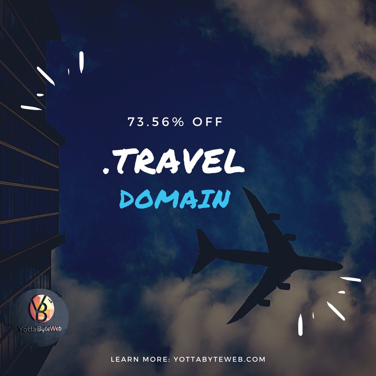 YottabyteWeb's tweet photo. Watch your site take flight with a #dotTRAVEL domain name registration! Available for all travel and tourism-related websites for just NGN 12,288.32 per year only at 
73.56% off
Via: 
https://t.co/RtfEOYA3Gt

#BlackTechTwitter #domains #100DaysOfCode #startup https://t.co/QCf2TaJ6xQ