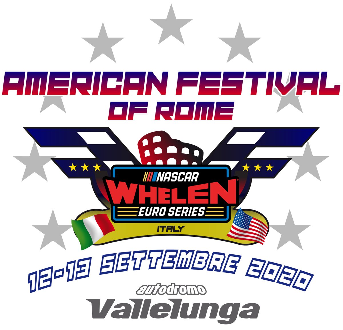 EuroNASCAR's tweet photo. The logo of the 2020 American Festival of Rome #NASCARGPITA 🇮🇹 at @Vallelunga is OUT and it is AWESOME! Congrats to motorsport artist #alexdesign for the great job!
See you in the Eternal City on September 12-13!
#NASCAR #EuroNASCAR #PureRacing #NWES #ICYMI https://t.co/936zgzdLsA