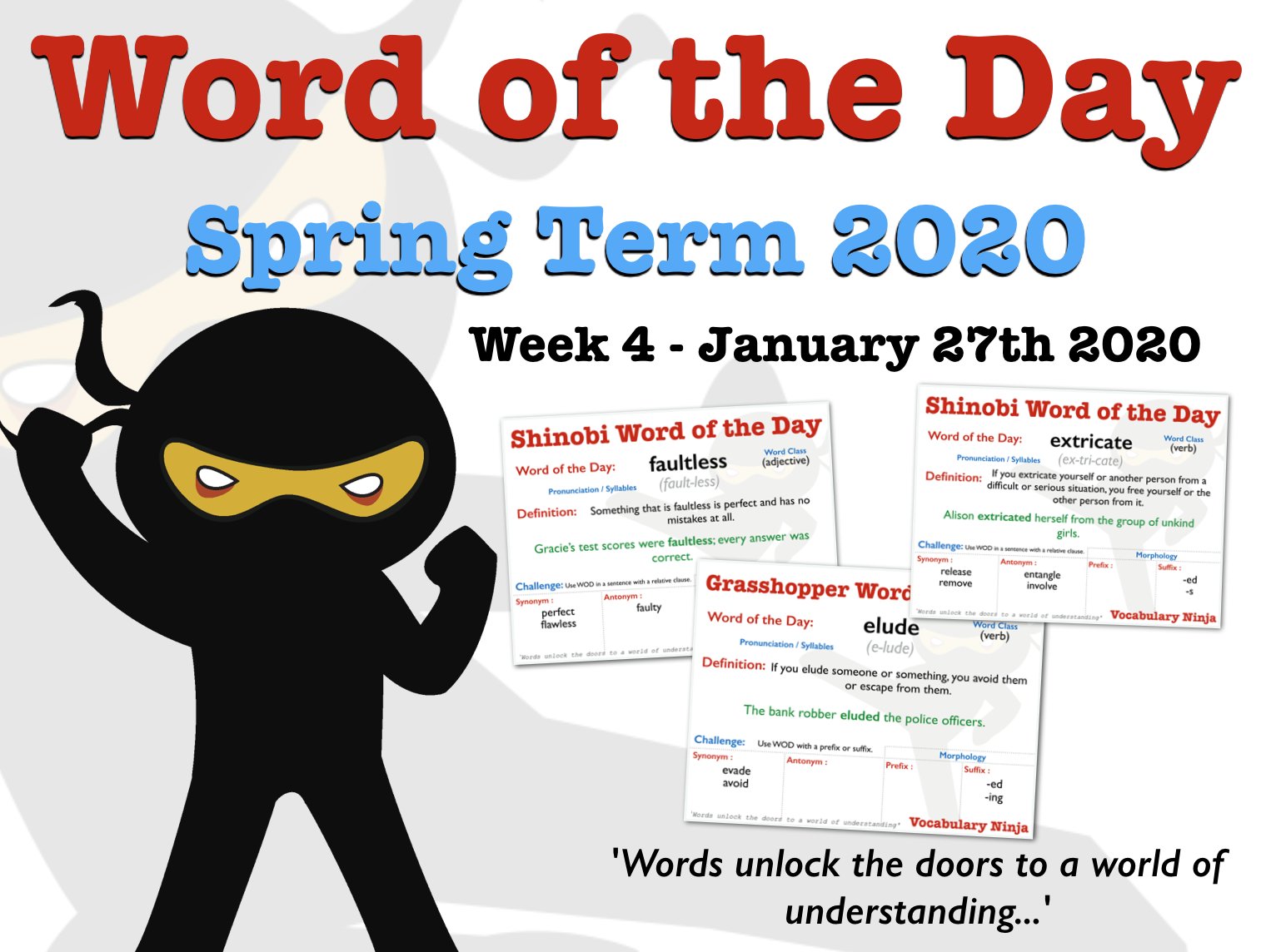 Vocabulary Ninja على X: This Week's Words for week beginning January 27th  2020 Get you hands on it now. Ten words, definitions, examples, phrases,  synonyms, antonyms and SPaG! And FREE every week!