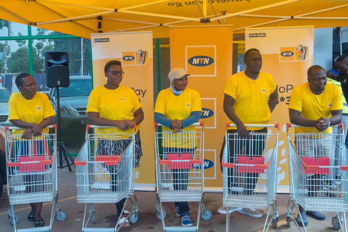 mtnug's tweet photo. Using #MTNMoMoPay to pay for goods and services free of charge is rewarding. Today, lucky customers from this week's trolley dash draw enjoyed the extra benefits of using the service at Cynibel Supermarket in Bunga. https://t.co/ZhrlyvhZOS