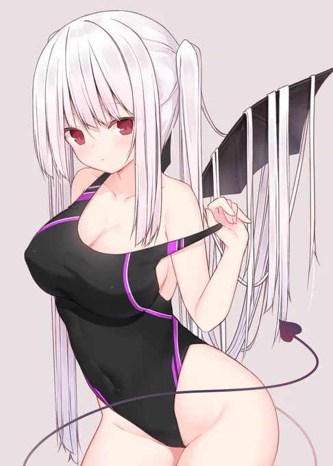競泳水着な白髪ツインテあくまっこ 