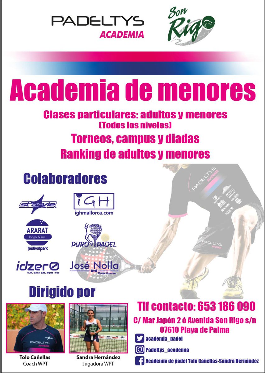 Padeltys's tweet photo. 📣 ¡A principios de febrero pondremos en marcha nuestra Academia en Son Rigo!🎾👏🏽 

☝🏽Contaremos con:
🔸Escuela de menores
🔹Clases particulares.
🔸Ranking.
🔹Campus, diadas y torneos.

Apúntate o pide más información:
📲 Tolo Cañellas - 653186090

🎾 ¡Os esperamos! 😀👋🏽 https://t.co/EZ49Beapdl