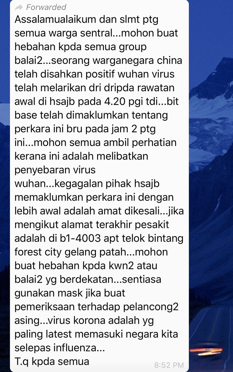 LeAlterEgo's tweet photo. Warga Johor, please stay safe! #CoronaVirusOutbreak #WuhanVirus https://t.co/UlGQjrUk2t