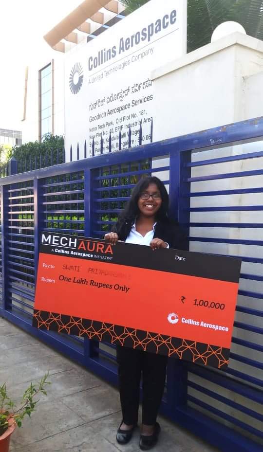 PrincipalCET's tweet photo. New Decade but same CET. Yet again a student shines at the national level, this time the laurel has been brought by Swati Priyadarshini of 3rd-year Mechanical who emerged as the National winner in MechAura competition conducted by Collins Aerospace and was offered a PPO. https://t.co/6J43yubgI1