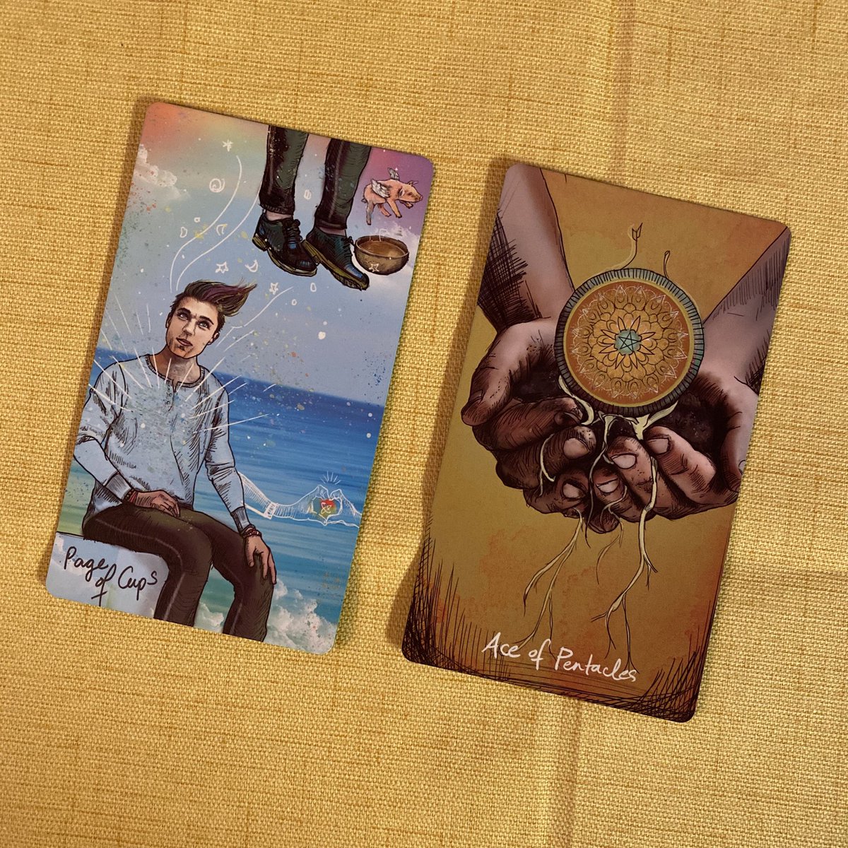 madhavighare's tweet image. [25 Jan] Page of Cups (Energy) + Ace of Pentacles (Guidance) from The Light Seer’s Tarot #PageOfCups #EnergyOfTheDay #AceOfPentacles #GuidanceForTheDay #TheLightSeersTarot 

Your #heartfelt approach and your #intuitive #imagination is your biggest #blessing and #gift.