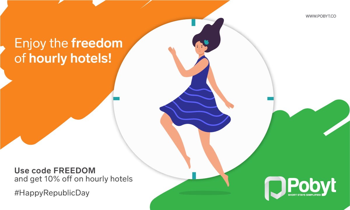 Pobytapp's tweet photo. With Pobyt, get the freedom of hourly stays with the luxury of anytime check-ins! Use code FREEDOM to get 10% off on short stays! Happy Republic Day! 

Download the Pobyt app: https://t.co/IXbf0g4lsR. 

#HappyRepublicDay #Pobyt #HourlyHotels https://t.co/ykgEU9SEmS