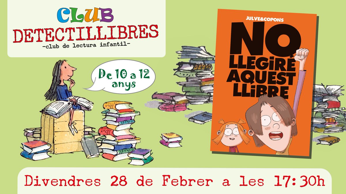 ElCresol's tweet photo. 🎉#ClubDetectillibres📚 | En el pròxim Club de lectura infantil jugarem amb "No llegiré aquest llibre" de @jaumecopons, una novel·la gràfica dins una novel·la gràfica, que tracta el món dels llibres i la lectura d'una manera intel·ligent, gamberra i divertida. @editorialgalera https://t.co/tvDMo3yHCz