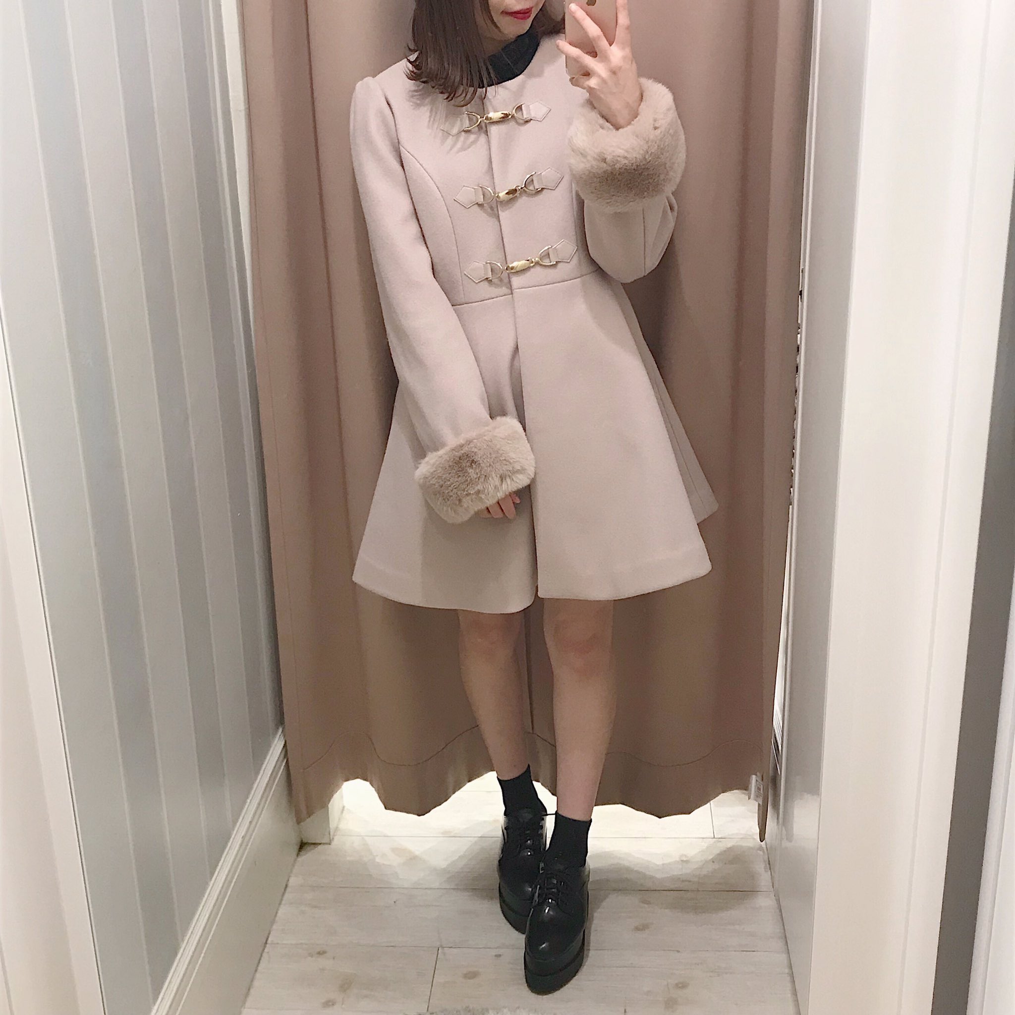 evelyn ビット付きフレアコート ピンク （evelyn（エブリン