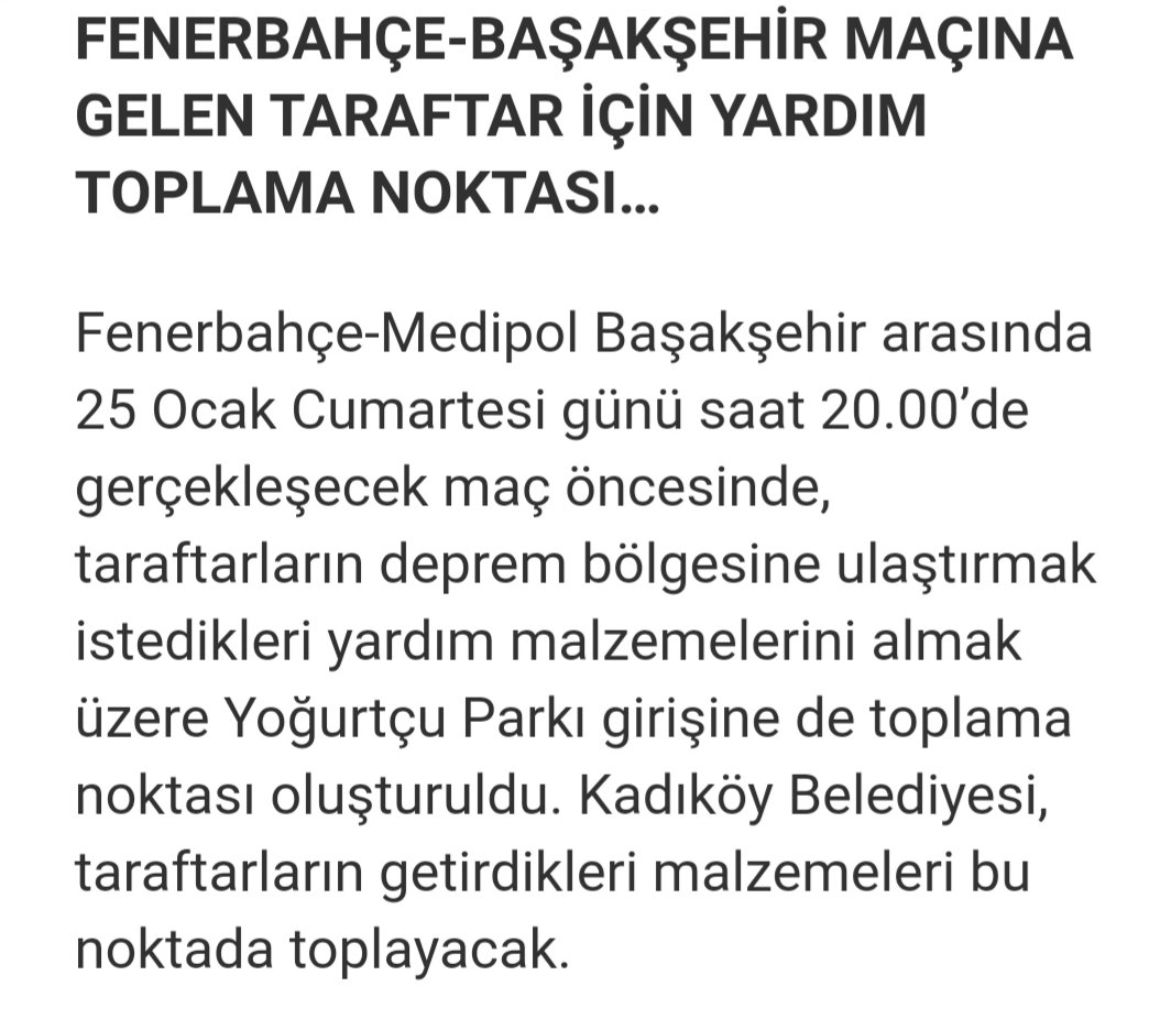Fenerbahçe-Başakşehir maçına gelenler için yoğurtçu parkı girişine Kadıköy Belediyesi yardım toplama masası kuruluyor. Maça gelenler yardımlarınızı  buraya bırakabilirsiniz #Elazig #Malatya