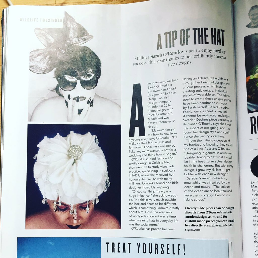 saradendesigns's tweet photo. So proud of myself getting a feature in @hotpress! Pick yourself up a copy and have a read! 😎
.
#irishdesigner #featurepiece #magazine #hotpress #supportingirish #irishmilliner #milliner #fashion #fashionphotography #hotpress #couture #fashion #design https://t.co/s4l7ymQkxm