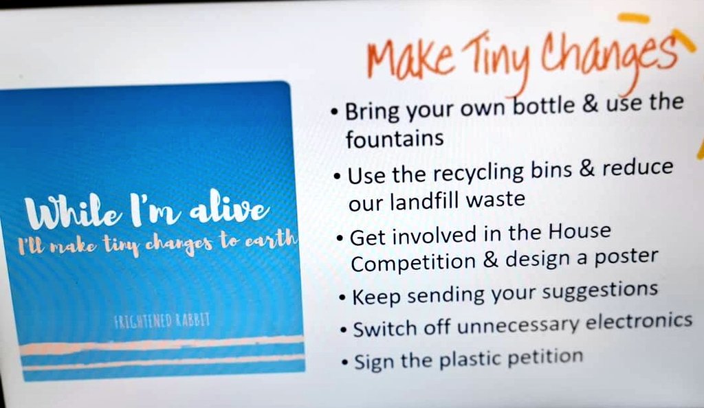 Well done to our eco team volunteers that wrote the script and presented at assemblies all week.

Our #plasticpetition is live and can be signed during form class.

We'll keep updating you with new plans as and when we have them, or to can get involved.

 #maketinychanges