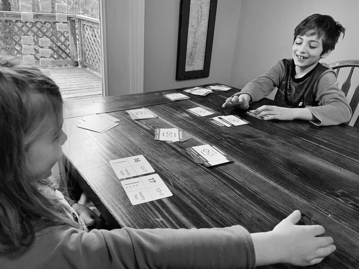 MicDropMaths's tweet photo. My third grader and kindergartener woke up and ASKED to play #numtanga on a SATURDAY morning! He says it helps his “brain stretch” when he wakes up. Thank you, @gregtangmath for making these maths mornings possible! #mathgames #braingames #tmwyk https://t.co/1U508JZdYN