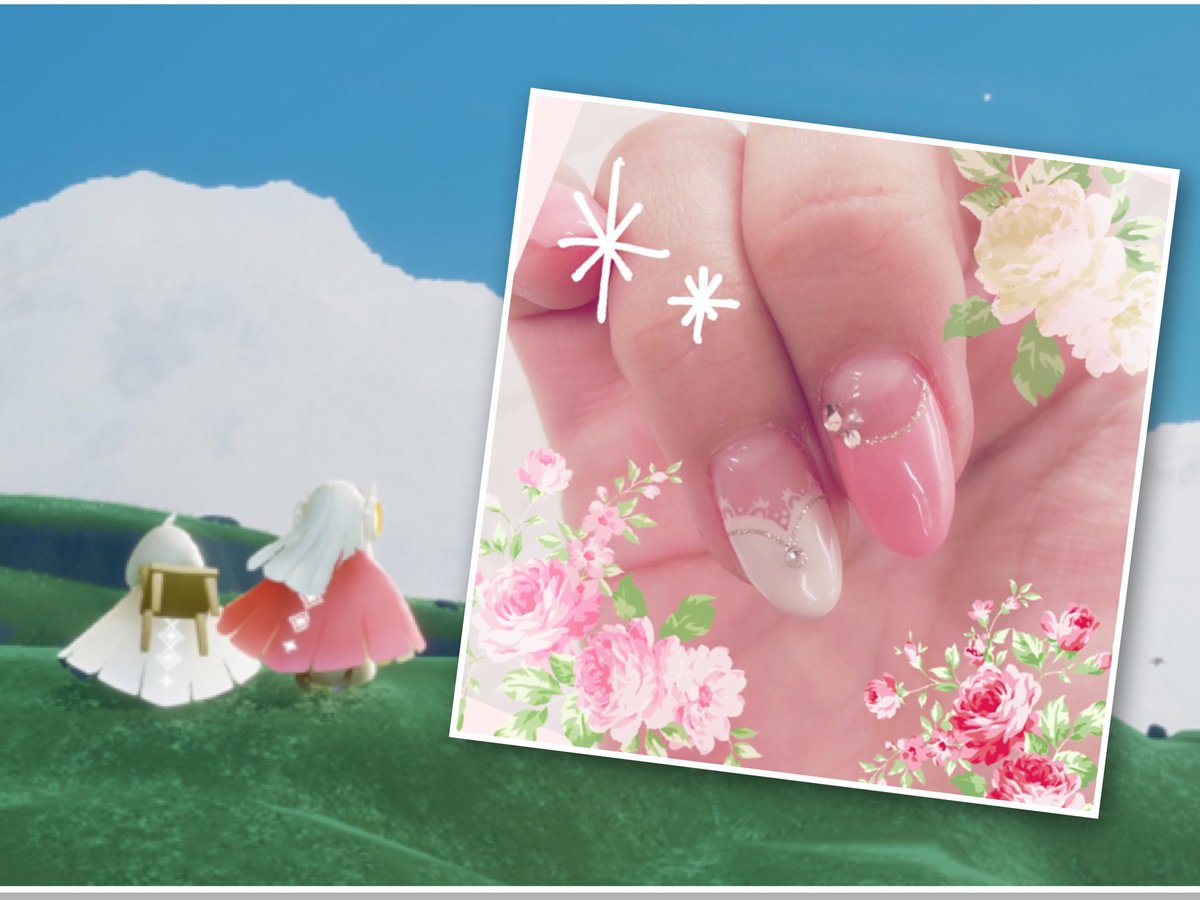 Lin Sky 流れてくるskyネイルが可愛いなぁといつも思ってたので フレさんのイメージとりんちゃんのケープ色でネイルしてみました 艸