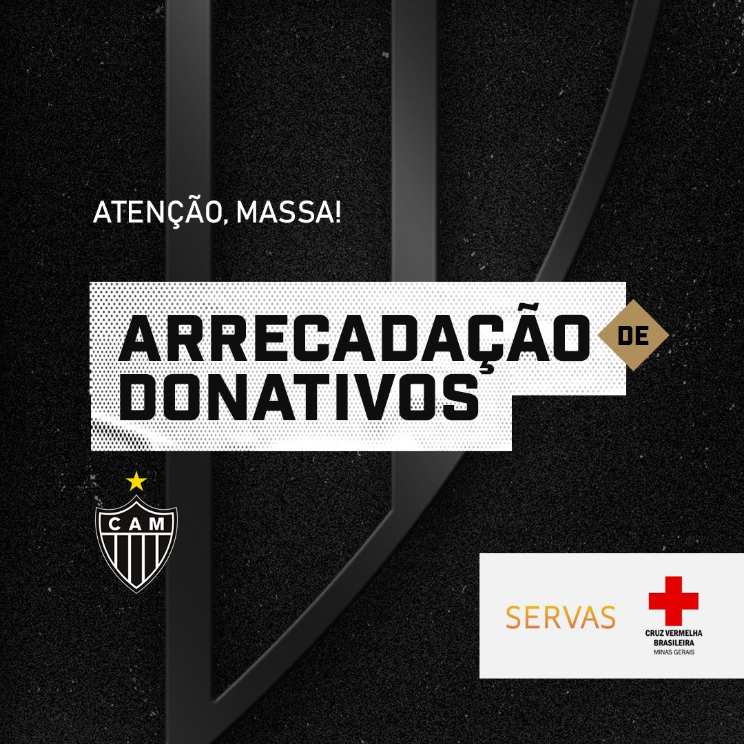 Atletico's tweet photo. O Atlético se solidariza com as vítimas das chuvas que aconteceram nos últimos dias, em Minas Gerais, e pede a ajuda de todos.  

⚠ O @ServasMG e a @cruzvermelhamg estão recolhendo doações para as vítimas. Veja como contribuir. 👇🏾 https://t.co/u4TYMynnIj
