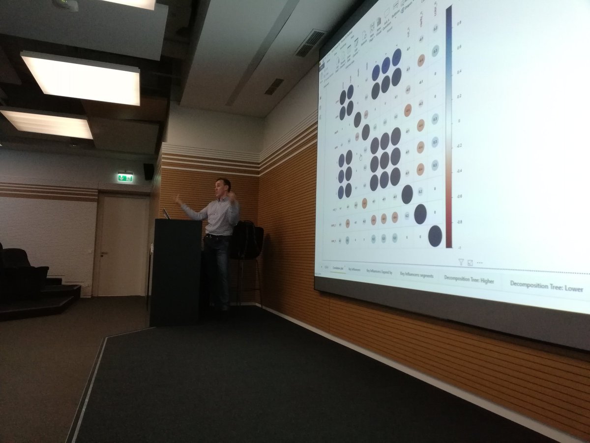 DataHubert's tweet photo. As usual, @SQLExpert_pl rocks the stage with his #ML and #statictics in #PowerBI session on #ppswarsaw
He explains what diamond attributes influence on their final value https://t.co/DcpkIx6FHj