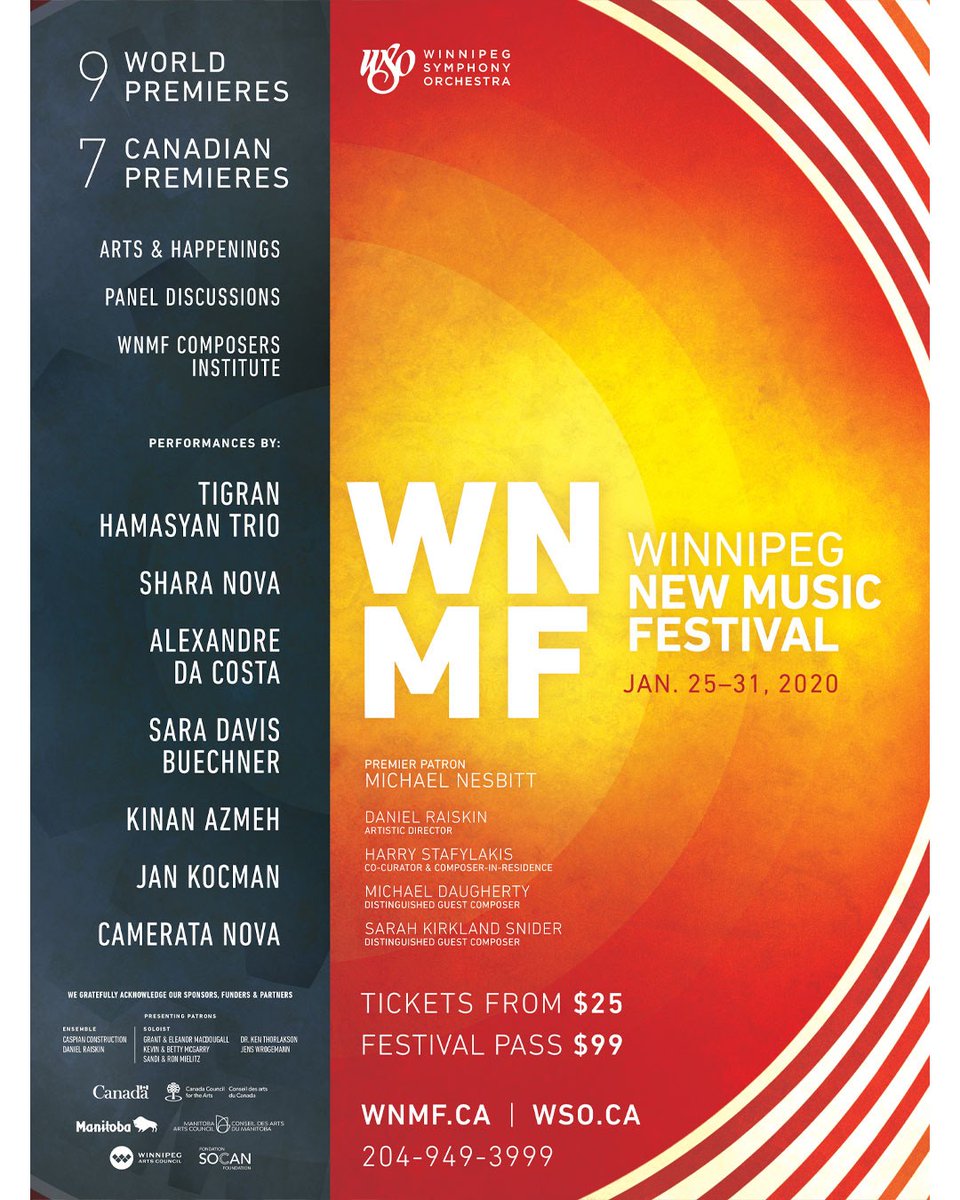 CdnHeritage's tweet photo. From January 26 to 31, @WpgSymphony presents the Winnipeg New Music Festival! See the full lineup: https://t.co/WmiygTY5Z1 #wnmf
📸 @WpgSymphony https://t.co/4a7pMym2MY