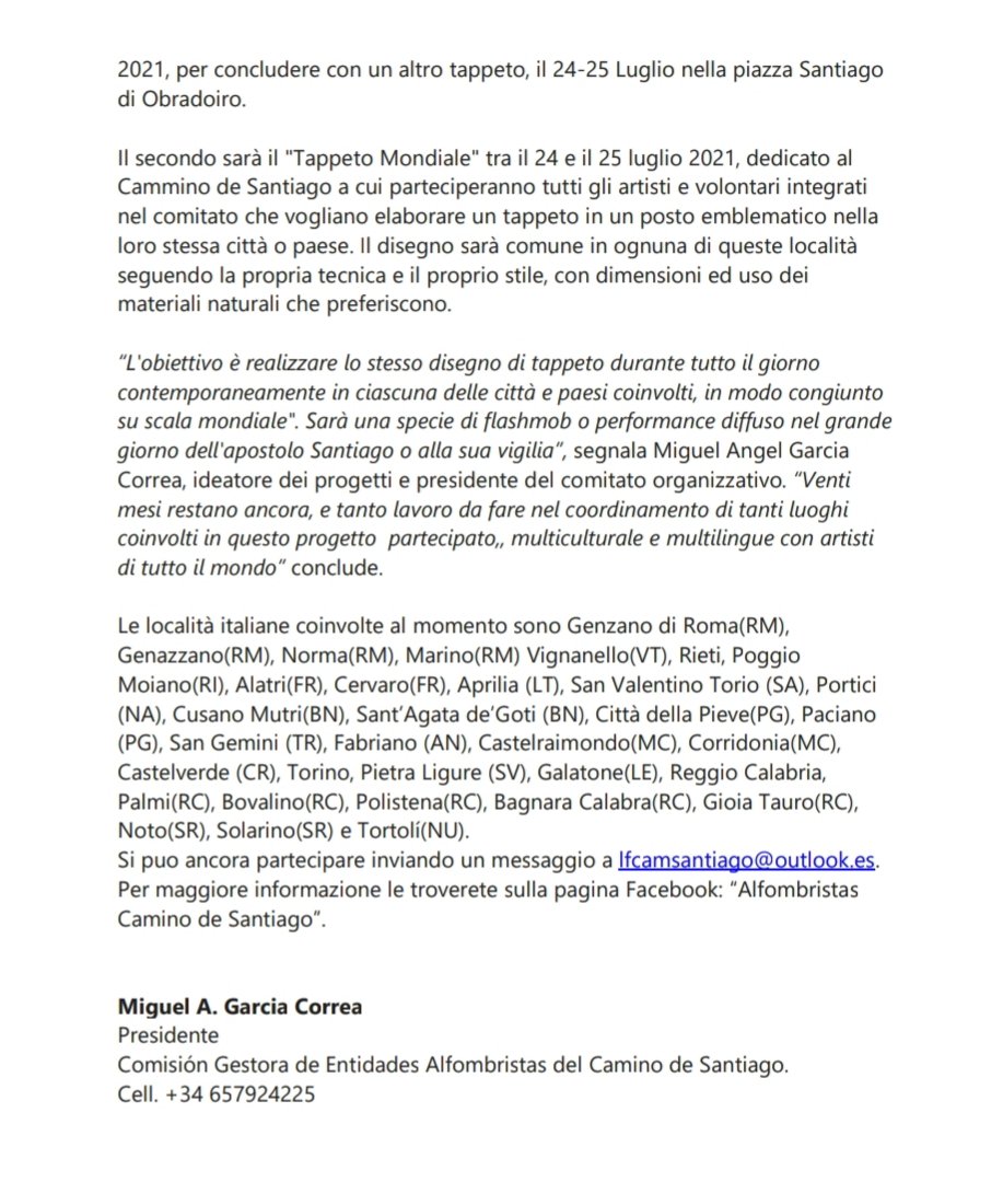 Abbiamo aderito anche noi al Grande Progetto Mondiale per promuovere il Giacobeo 2021 di Santiago di Compostela con 130 località di 18 paesi del mondo il 24-25 Luglio 2021.
#infioratorifabriano #infioritalia #fabrianopalio #fabriano #marche #italia #giubileo #santiagodecompostela