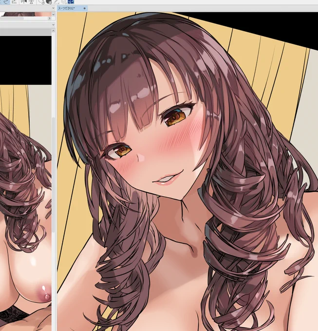 次の絵を塗っている。髪の毛ねじねじ楽しいな! 