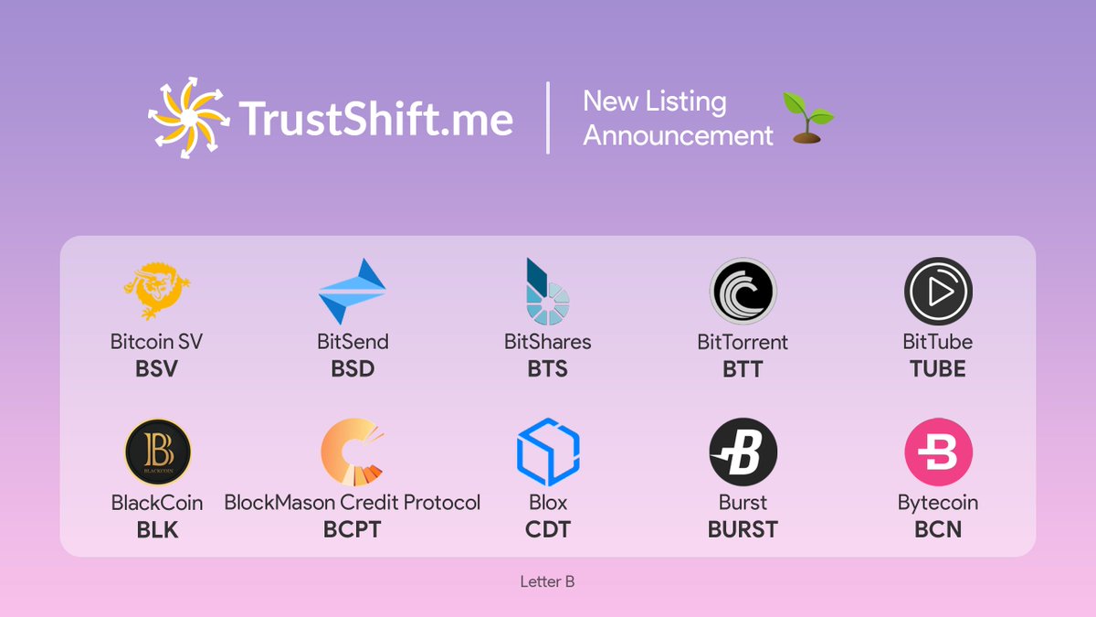 TrustShift_me's tweet photo. 📢New Listing $BSV $BSD $BTS $BTT $TUBE $BLK $BCPT $CDT $BURST $BCN is now available on #TrustShift Exchange! 
@BitcoinSV @BlackcoinOrg #BitcoinSV #BitShares #BitTorrent #Bytecoin #privacy
Make your first #anonymous swap today! https://t.co/aRzoN4fFkh
