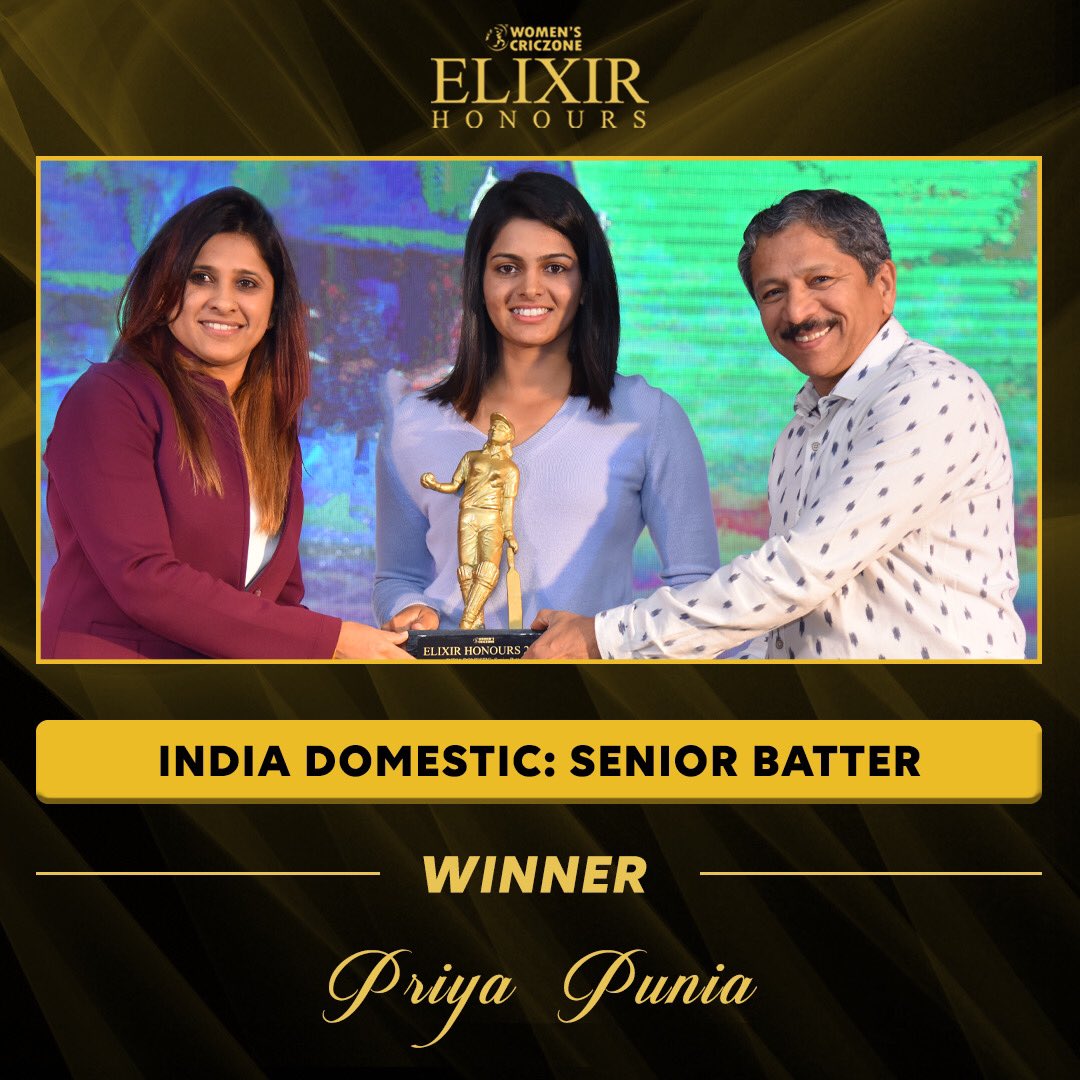 🏆 India Domestic: Senior Batter 🏆 WINNER: Priya Punia (Delhi) Premiere: bit.ly/ElixirHonours2… #ElixirHonours #WCZMagazine #LiveItUp