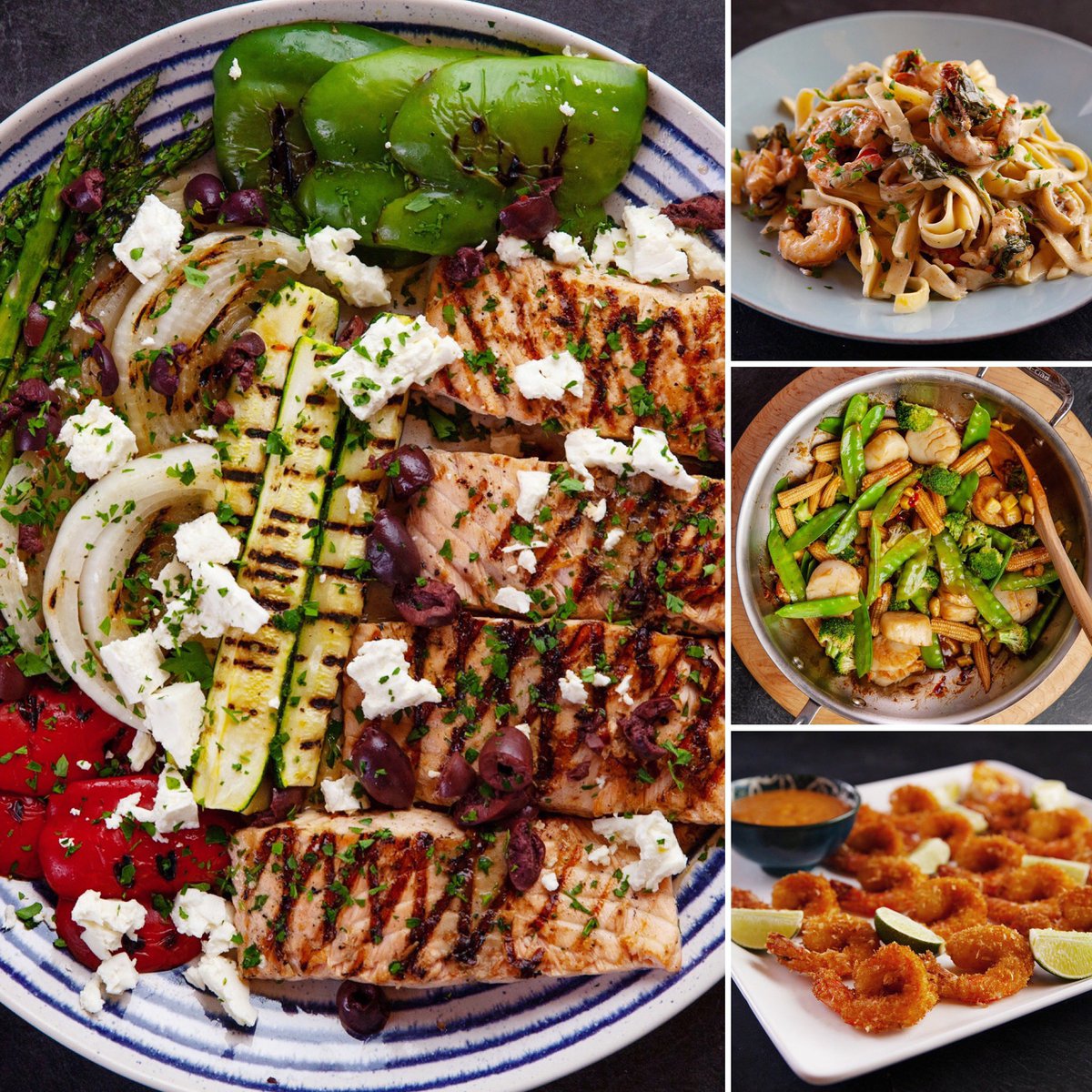 On my <a href="/FoodNetwork/">Food Network</a> show this morning: A Greek salmon situation, a 🦞 and 🦐 pasta situation, a stir fry scallop and 🥦 situation, and a 🥥 🍤 situation that will light your seafood fire in a profound way. Reply with a sea-related emoji if you’ll be watching! 🧜‍♀️🤓