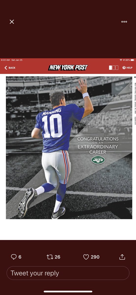 This full-page ad in today’s New York Post was purchased by ... the Jets.
Classy.