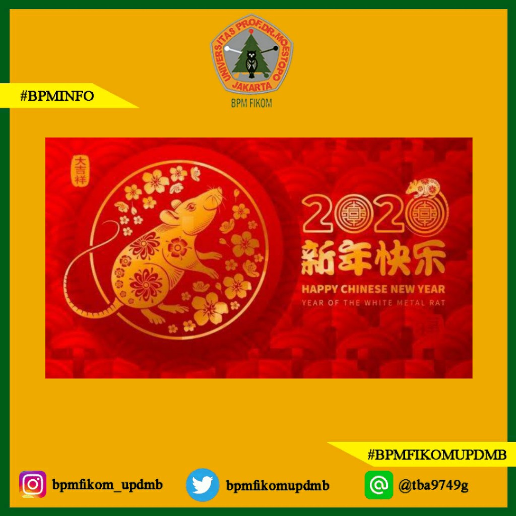 Kami segenap keluarga besar BPM FIKOM UPDM (B) mengucapkan Selamat Tahun Baru Imlek bagi yang merayakan, semoga membawa sukacita, cinta dan kedamaian. Gong Xi Fa Cai🇨🇳🎉
#BPMINFO
#BPMFIKOMUPDMB