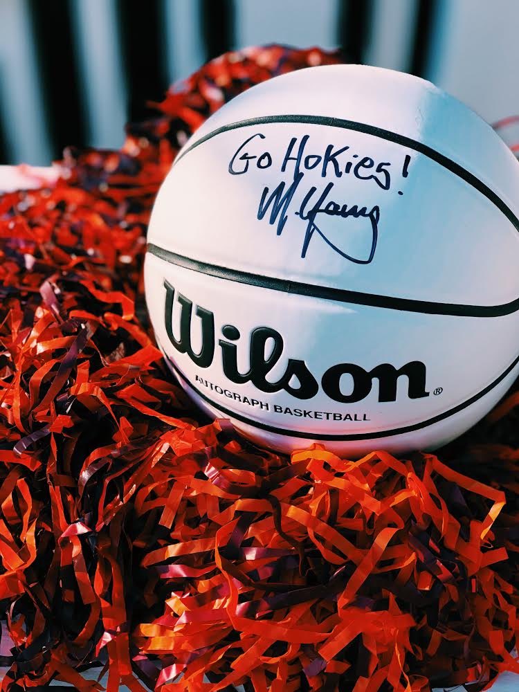 Coming today to the #Hokies watch party at <a href="/TCTapHouse/">Town Center Tap House</a>? We’ll be raffling this <a href="/CoachMKYoung/">Mike Young</a> signed basketball! Tip-off is at 2. Let’s go!!