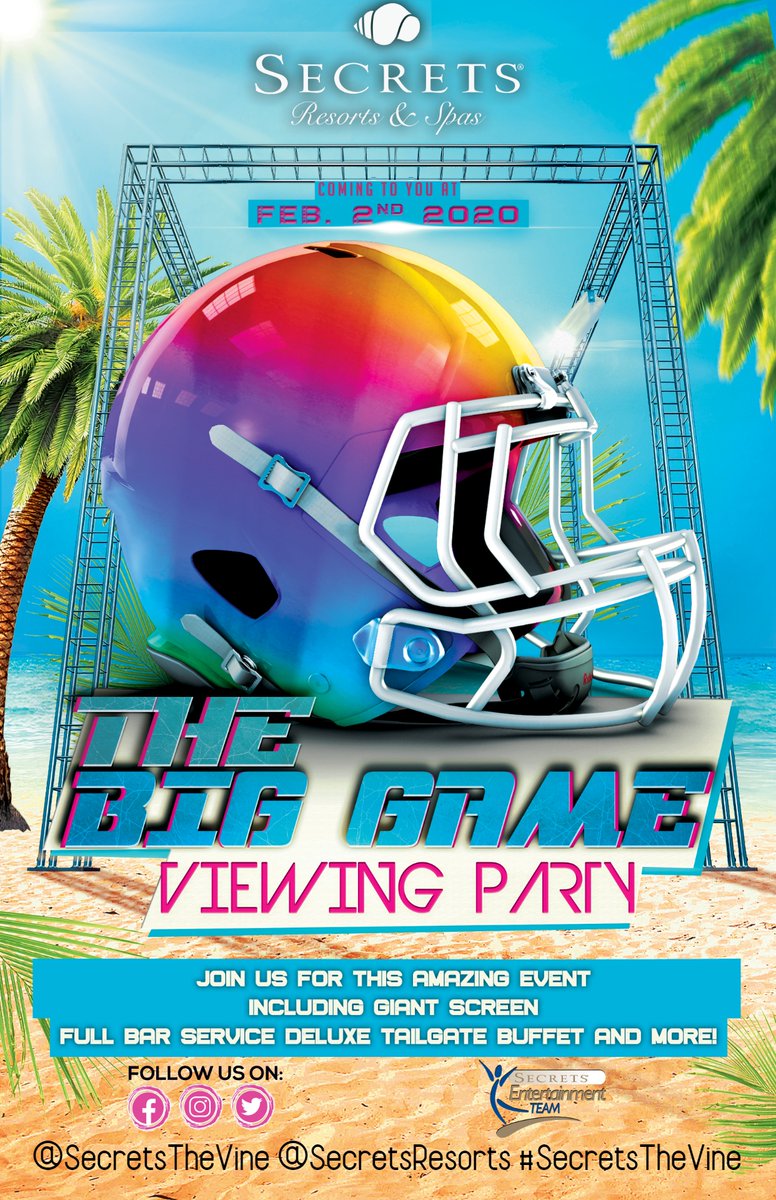 Are you ready to enjoy the #BigGame in paradise? Join us on our tailgate style party and live streaming this Sunday, February 2nd, 2020 at the beach! #SecretsEntertainment #SecretsTheVine #Cancun