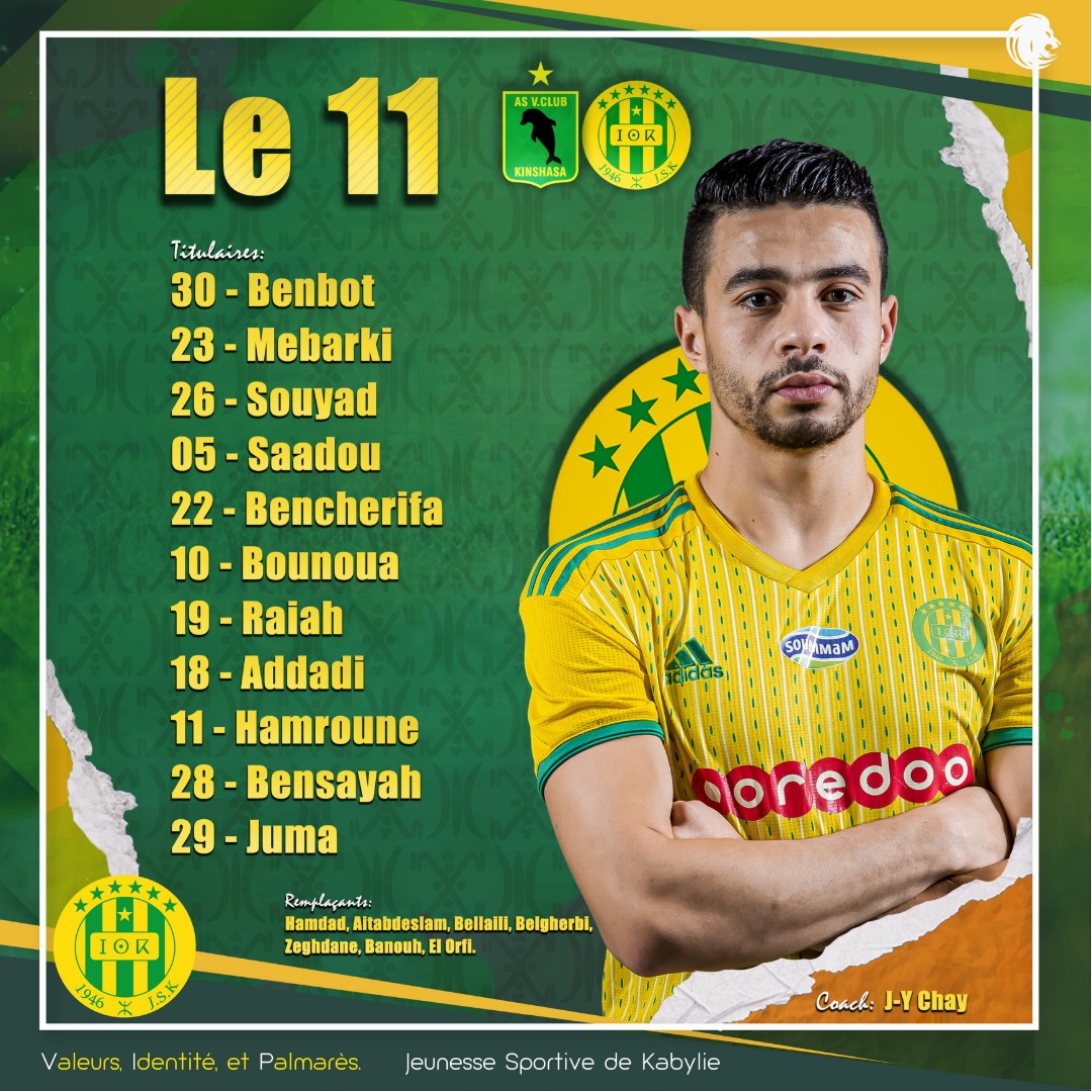 jsk_tweet's tweet photo. ⚽ Le 11 de départ de la JS Kabylie #ASVCJSK

🔰- Benbot
🔰- Mebarki
🔰- Souyad
🔰- Saadou
🔰- Bencherifa
🔰- Bounoua
🔰- Raiah
🔰- Addadi
🔰- Hamroune
🔰- Bensayah
🔰- Juma

---------------------------
🔰 Jeunesse Sportive de Kabylie 🔰 https://t.co/6USy7NvsgG
