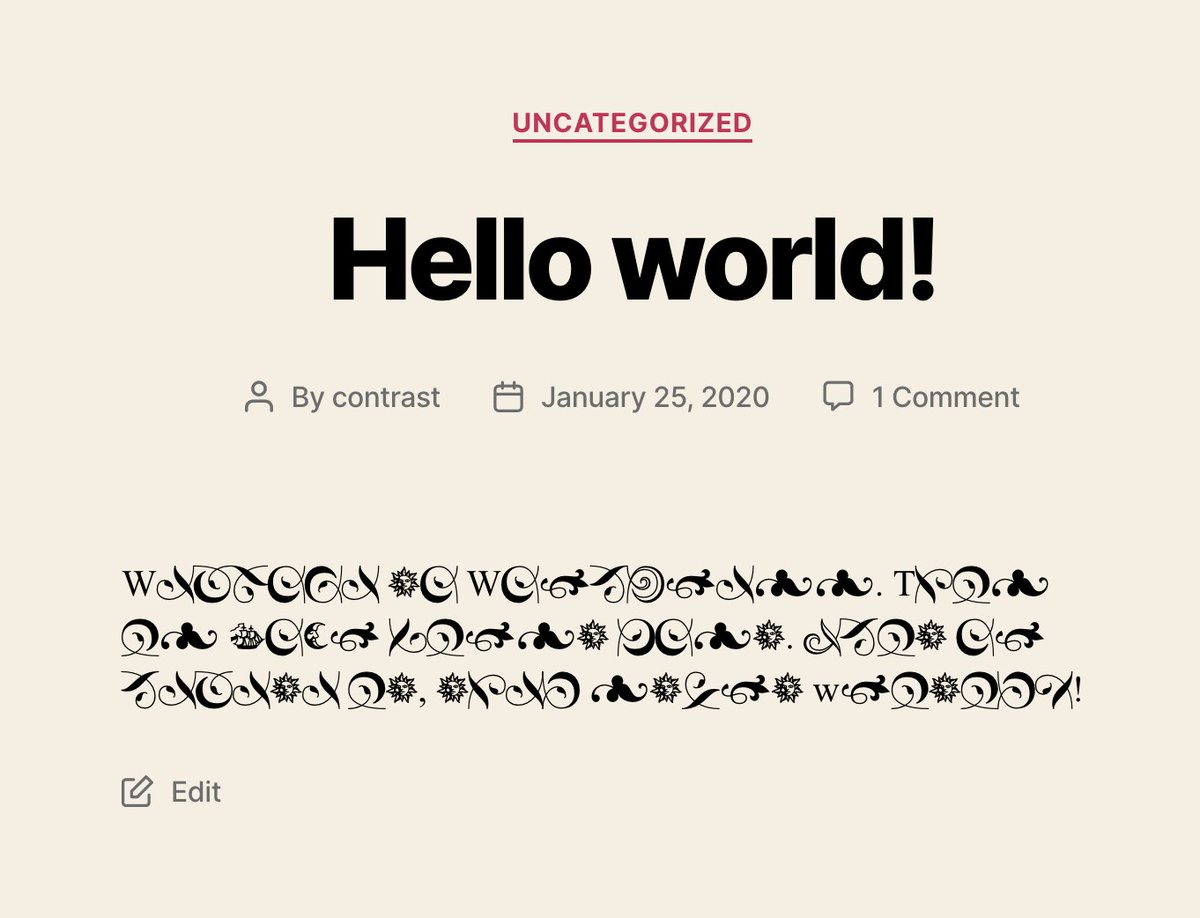 stylemo's tweet photo. Hey @WordPress Why is my default install of twenty twenty theme showing weird characters as body text? https://t.co/2KDMc0SzOl